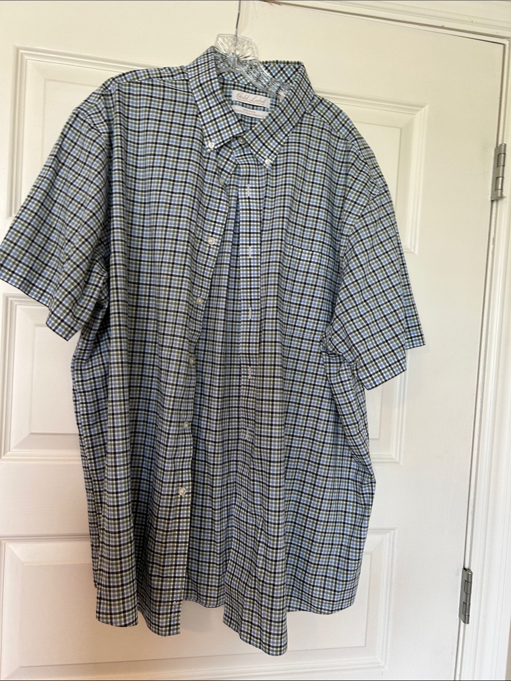 Roundtree & Yorke Short-Sleeve Plaid Button-Down Shirt - Blue & White